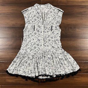 Poupette St. Barth Size Small White‎ Black Pattern Heni Tassel Mini Dress